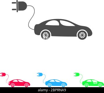 Electric car icon flat. Color pictogram on white background. Vector illustration symbol and bonus icons Stock Vector