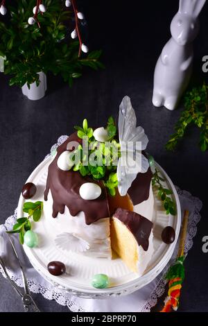 Easter cake with sugar and chocolate glaze Stock Photo