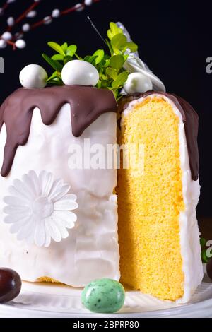 Easter cake with sugar and chocolate glaze Stock Photo