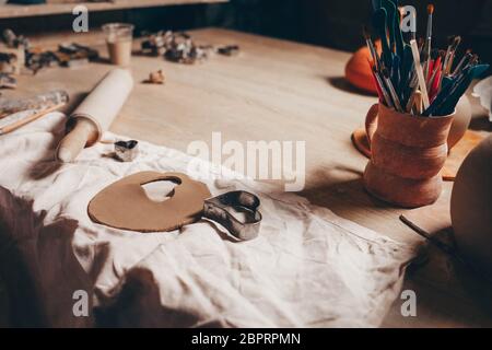 Pottery creative mess on the table Stock Photo