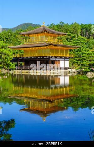 View of the shariden at Rokuon-ji Buddhist temple (the Golden Pavilion, Kinkakuji), in Kyoto, Japan Stock Photo