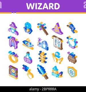 Wizard Magic Equipment Isometric Icons Set Vector Stock Vector