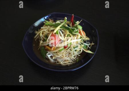 Papaya Salad with Vermicelli and Salted Crab , ( Som-tam- kha-nom-Jeen ) ,Thai food Stock Photo