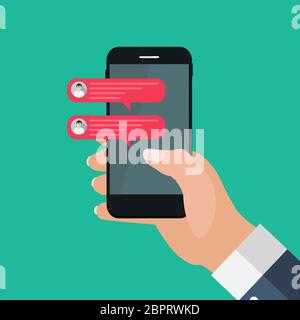 Chat message bubbles on smartphone screen, social networ concept. Vector illustration Stock Vector