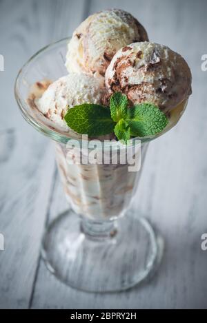 Vanilla-chocolate ice cream in a sundae glass Stock Photo