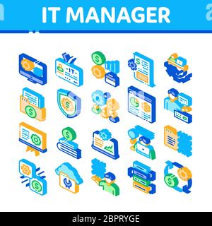 It Manager Developer Isometric Icons Set Vector Stock Vector