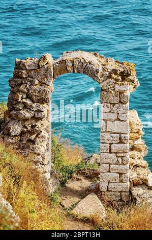 Doorway as Part of the Remains of the Fortress Stock Photo