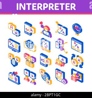 Interpreter Translator Isometric Icons Set Vector Stock Vector