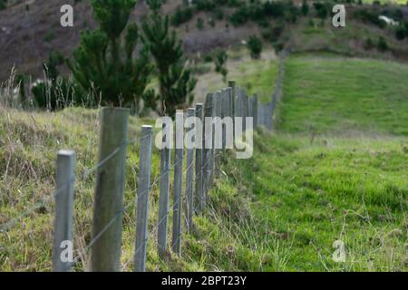 A boundary fence in a rural area. Stock Photo