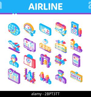 Airline And Airport Isometric Icons Set Vector Stock Vector