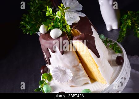 Easter cake with sugar and chocolate glaze Stock Photo