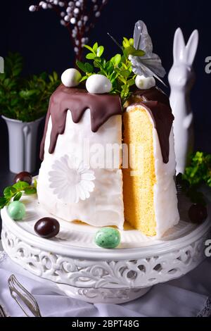 Easter cake with sugar and chocolate glaze Stock Photo