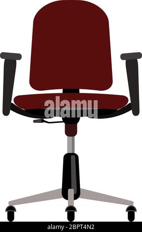 Brown office chair with handles vector illustration. Furniture with rolls and all equipment tor it. Object isolated on white. Use for office interior Stock Vector