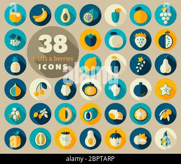 Set of Fruits and Berries icons. Vector illustration, eps 10 Stock ...