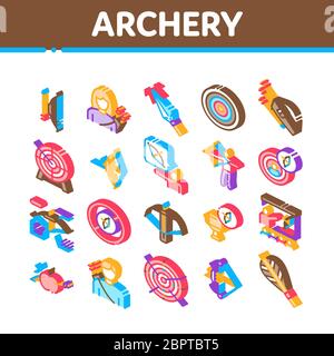 Archery Activity Sport Isometric Icons Set Vector Stock Vector