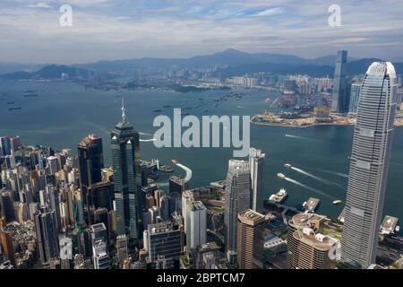 Central, Hong Kong 01 November 2018:- Aerial view of Hong Kong business district Stock Photo