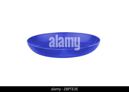 Empty Plastic round plate isolated on white background Stock Photo