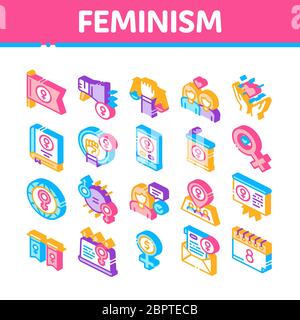 Feminism Woman Power Isometric Icons Set Vector Stock Vector