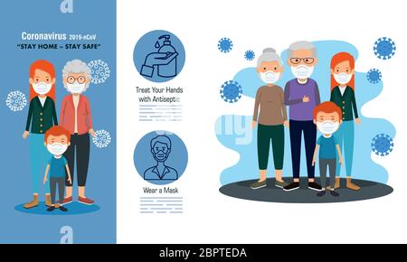 set scenes of stay at home campaign with families Stock Vector