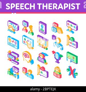 Speech Therapist Help Isometric Icons Set Vector Stock Vector