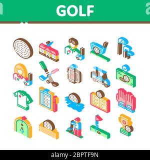 Golf Game Equipment Isometric Icons Set Vector Stock Vector
