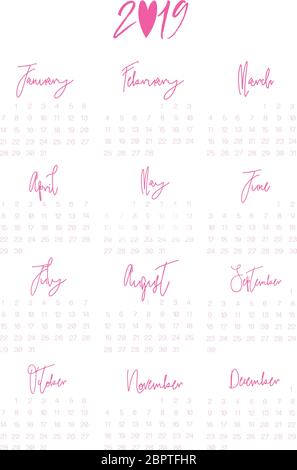Calendar June 2019 Clean Minimal Table Simple Design. Basic Grid with a ...