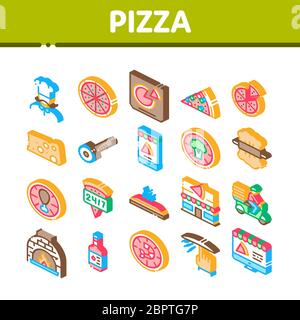 Pizza Delicious Food Isometric Icons Set Vector Stock Vector