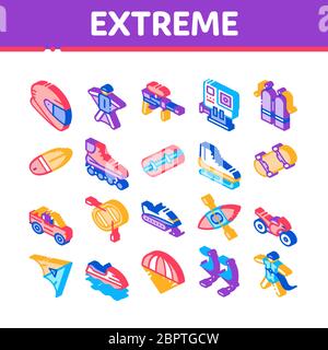 Extreme Sport Activity Isometric Icons Set Vector Stock Vector
