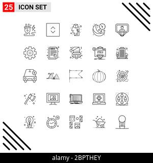 25 Universal Line Signs Symbols of profile, time, brainstorming, night, line Editable Vector Design Elements Stock Vector