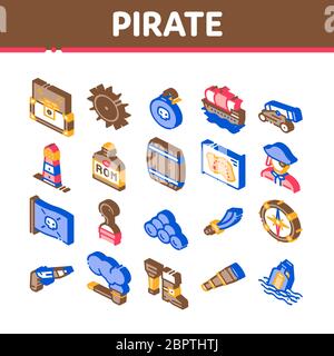Pirate Sea Bandit Tool Isometric Icons Set Vector Stock Vector