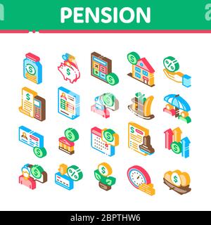 Pension Retirement Isometric Icons Set Vector Stock Vector