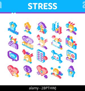 Stress And Depression Isometric Icons Set Vector Stock Vector