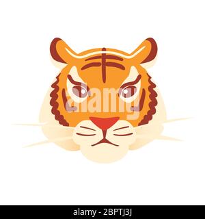 Tiger flat head on white background. Orange big cat mask Isolated vector icon. Halloween carnival paper face. Animals character Jungle print. Bengal zoo clip art for masque. Simple style illusttation. Stock Vector