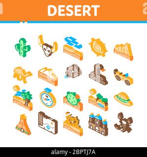 Desert Sandy Landscape Isometric Icons Set Vector Stock Vector