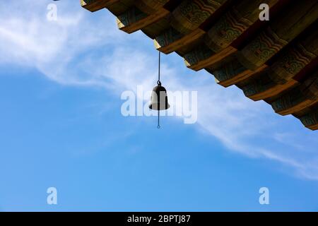 Korean traditional temple roof and blue sky Stock Photo