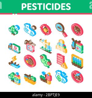 Pesticides Chemical Isometric Icons Set Vector Stock Vector