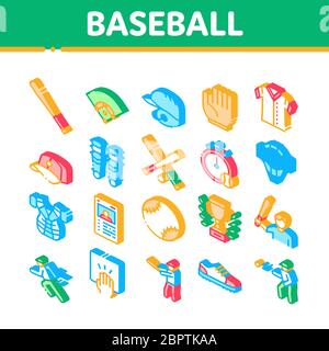 Baseball Game Tools Isometric Icons Set Vector Stock Vector