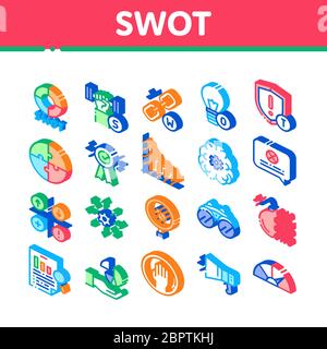 Swot Analysis Strategy Isometric Icons Set Vector Stock Vector