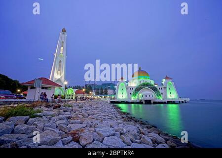 Masjid Selat Malaka, Melacca Strait Mosque, Malaka, Malaysia Stock Photo