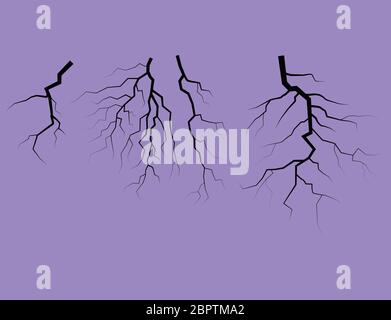 Silhouette Of A Thunder Lightning On A Lilac Background Stock Vector