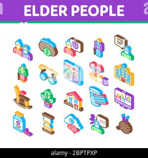 Elder People Pensioner Isometric Icons Set Vector Stock Vector