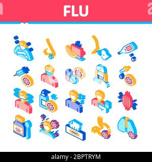 Flu Symptoms Medical Isometric Icons Set Vector Stock Vector