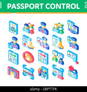 Passport Control Check Isometric Icons Set Vector Stock Vector