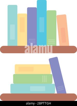 shelves with books icon over white background, flat style, vector illustration Stock Vector