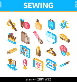 Sewing And Needlework Isometric Icons Set Vector Stock Vector