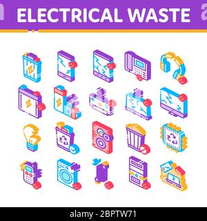 Electrical Waste Tools Isometric Icons Set Vector Stock Vector
