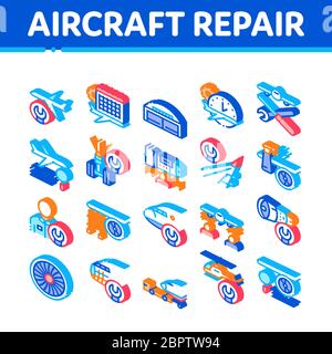 Aircraft Repair Tool Isometric Icons Set Vector Stock Vector