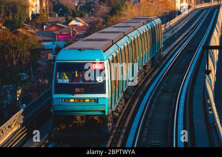 SANTIAGO, CHILE - SEPTEMBER 2018: A Santiago Metro train at Line 5 Stock Photo