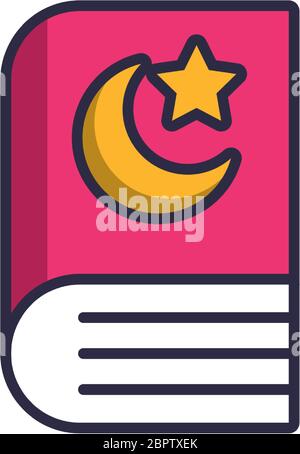 koran book islam with star and moon line style Stock Vector