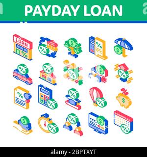 Payday Loan Isometric Elements Icons Set Vector Stock Vector